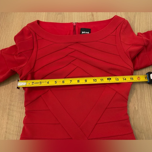 Just Cavalli| Vibrant Red Long Sleeve Top, Structured Bandage Style•••Boatneck - Picture 8 of 10